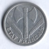 Монета 1 франк. 1944(B) год, Франция.