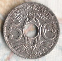 Монета 5 сантимов. 1920 год, Франция. Маленький модуль.