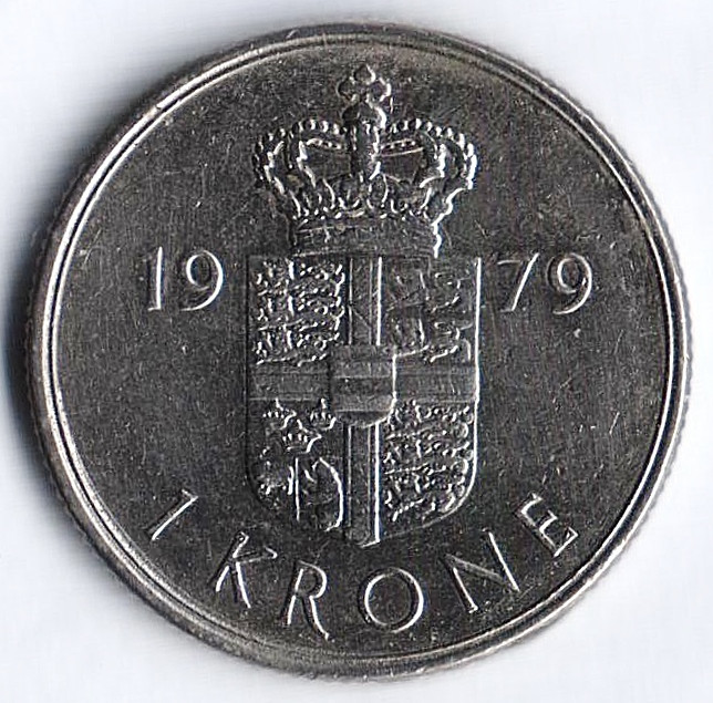 Монета 1 крона. 1979 год, Дания. B;B.