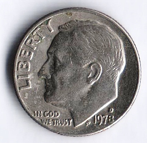 Монета 10 центов. 1978(D) год, США.