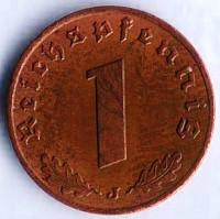 Монета 1 рейхспфенниг. 1940 год (J), Третий Рейх.