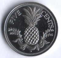 Монета 5 центов. 1974 год, Багамские острова.