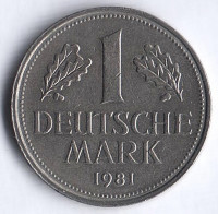 Монета 1 марка. 1981 год (F), ФРГ.