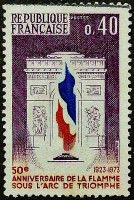 Почтовая марка. "50-летие зажжения огня под Триумфальной аркой". 1973 год, Франция.