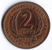 Монета 2 цента. 1955 год, Британские Карибские Территории.