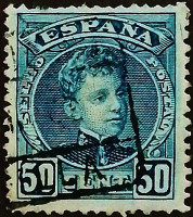 Почтовая марка (50 c.). "Король Альфонсо XIII". 1901 год, Испания.