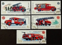 Набор почтовых марок (5 шт.). "История отечественного пожарного транспорта". 1985 год, СССР.