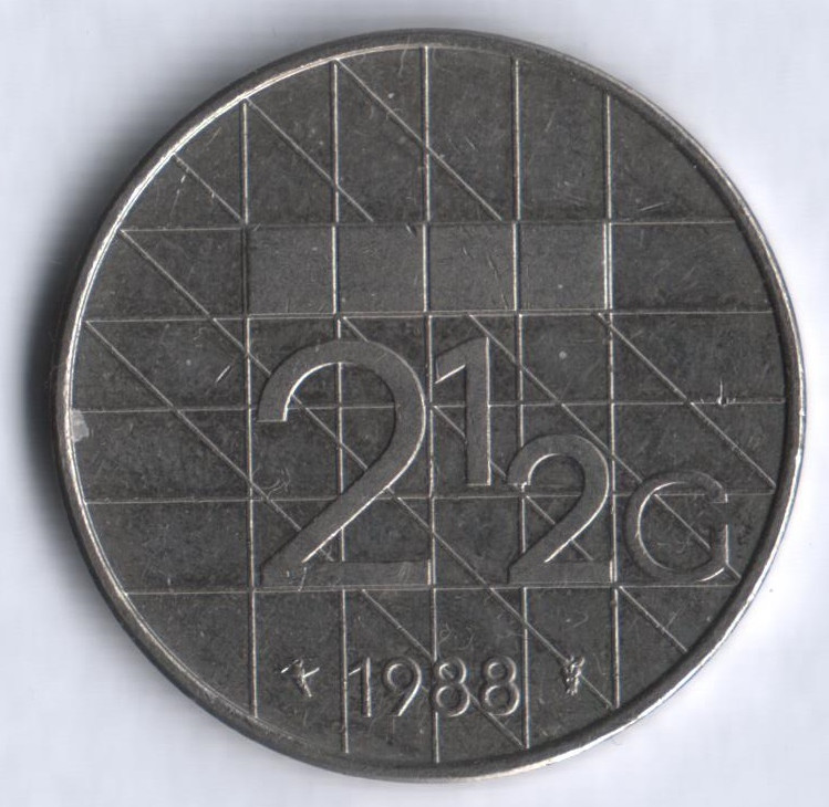Монета 2-1/2 гульдена. 1988 год, Нидерланды.