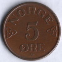 Монета 5 эре. 1952 год, Норвегия.
