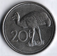 Монета 20 тойа. 2005 год, Папуа-Новая Гвинея.