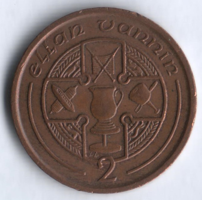 Монета 2 пенса. 1991(AA) год, Остров Мэн.