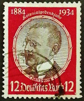 Почтовая марка. "Доктор Карл Петерс (1856-1918)". 1934 год, Германский Рейх.