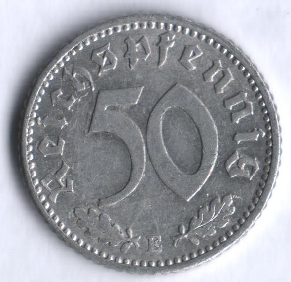 Монета 50 рейхспфеннигов. 1941 год (E), Третий Рейх.