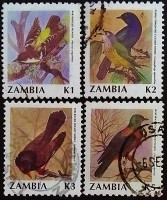 Набор почтовых марок (4 шт.). "Стандарт - Птицы". 1991 год, Замбия.