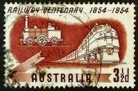 Почтовая марка. "Столетие железных дорог Австралии". 1954 год, Австралия.