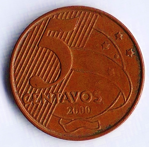 Монета 5 сентаво. 2000 год, Бразилия.