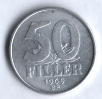 Монета 50 филлеров. 1969 год, Венгрия.
