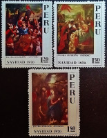 Набор марок (3 шт.). "Рождество". 1970 год, Перу.