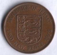 Монета 2 новых пенса. 1975 год, Джерси.