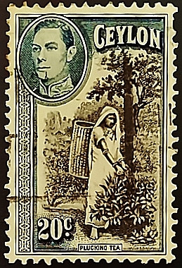 Почтовая марка (20 c.). "Король Георг VI и пейзажи". 1938 год, Цейлон.