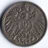 Монета 5 пфеннигов. 1902 год (J), Германская империя.