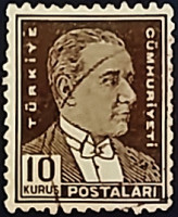 Почтовая марка (10 k.). "Кемаль Ататюрк". 1933 год, Турция.