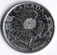 Монета 25 центов. 2015 год, Канада. 100 лет стихотворению "На полях Фландрии".