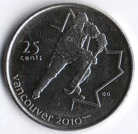 Монета 25 центов. 2007 год, Канада. Ванкувер 2010, хоккей.
