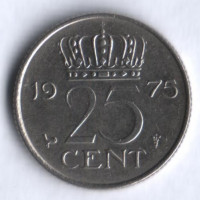 Монета 25 центов. 1975 год, Нидерланды.