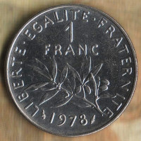 Монета 1 франк. 1978 год, Франция.