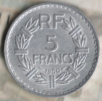 Монета 5 франков. 1950 год, Франция.