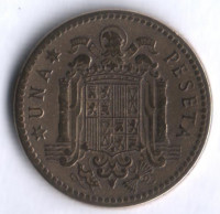 Монета 1 песета. 1947(51) год, Испания.