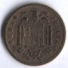 Монета 1 песета. 1947(51) год, Испания.