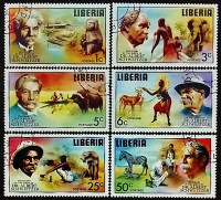Набор почтовых марок (6 шт.). "100 лет со дня рождения Альберта Швейцера". 1975 год, Либерия.