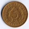 Монета 5 марок. 1951(H) год, Финляндия.