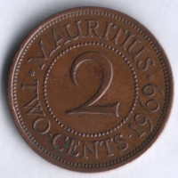 Монета 2 цента. 1969 год, Маврикий.
