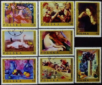 Набор почтовых марок (8 шт.). "Польские картины (1969)". 1969 год, Польша.