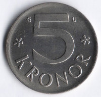 Монета 5 крон. 1976(U) год, Швеция.