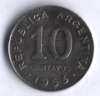 Монета 10 сентаво. 1953 год, Аргентина.