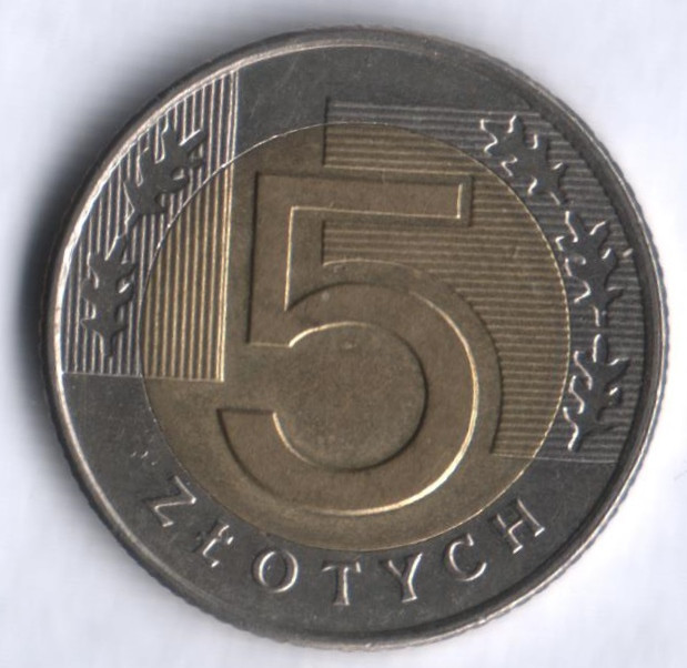 Монета 5 злотых. 1994 год, Польша.