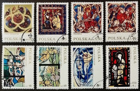 Набор почтовых марок (8 шт.). "Витражи". 1971 год, Польша.