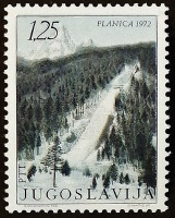 Марка почтовая. "Международный лыжный чемпионат, Планица". 1972 год, Югославия.