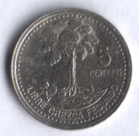 Монета 5 сентаво. 2000 год, Гватемала.