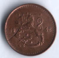 25 пенни. 1942 год, Финляндия. Брак, раскол штемпеля.