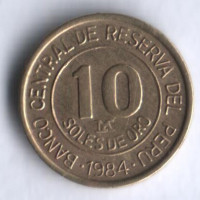 Монета 10 солей. 1984 год, Перу. 150 лет со дня рождения адмирала Грау.