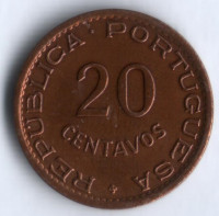 Монета 20 сентаво. 1949 год, Мозамбик (колония Португалии).