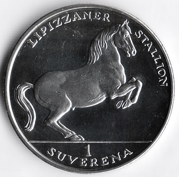 Монета 1 соверен. 1994 год, Босния и Герцеговина. Липицианская лошадь.