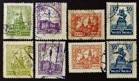 Набор почтовых марок (8 шт.). "Исторические здания". 1925 год, Польша.