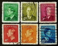 Набор марок (6 шт.). "Король Георг VI". 1949-1951 годы, Канада.