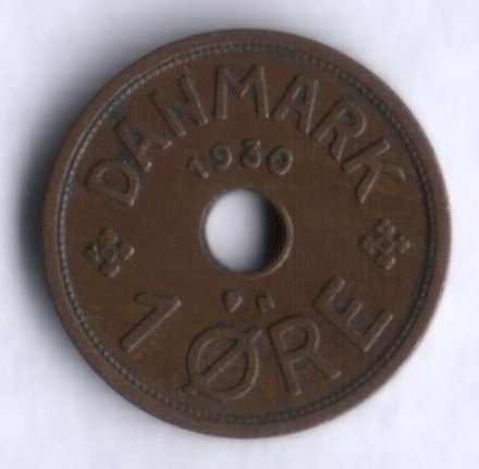 Монета 1 эре. 1930 год, Дания. N;GJ.
